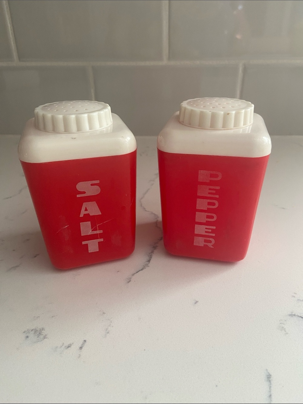 Vintage 1950s Lustro-Ware Red Salt Pepper Shakers MCM